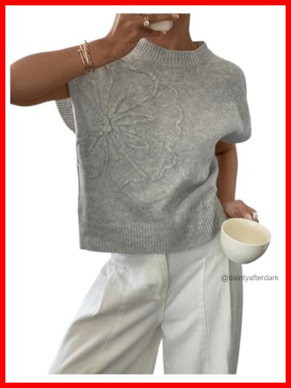 SOLY HUX Women's Short Sleeve 3D Floral Crochet Knit Sweater Pullover